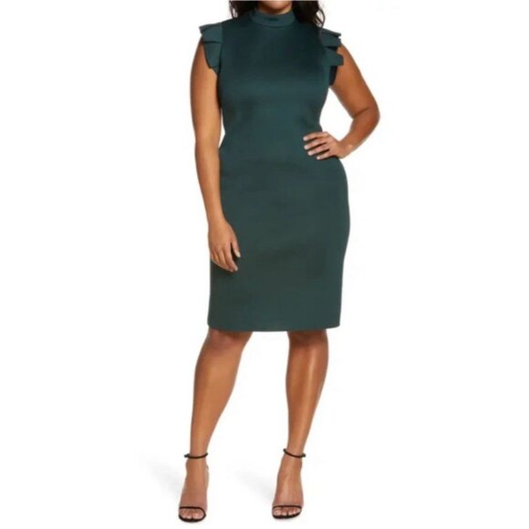 Eliza J Teal Green Sheath Dress w Peeka Boo Back Sz 14W Evening Office Elegant - Picture 1 of 6